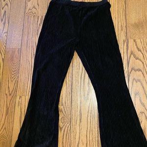 High Waisted Black Velvet Ribbed Flare Pants
